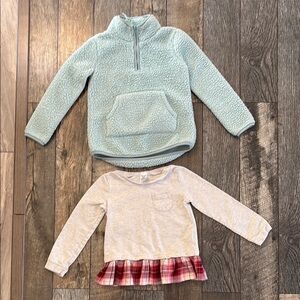 Kids' Light Blue Fleece Pullover and Gray Plaid Ruffle Top
